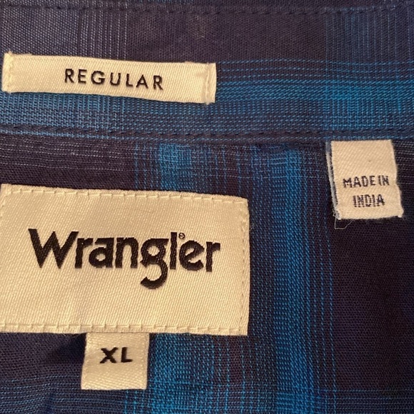 Wrangler Cotton Retro Western Pearl-snap L/S Plaid Shirt Navy Teal Cream Size XL - Picture 3 of 11